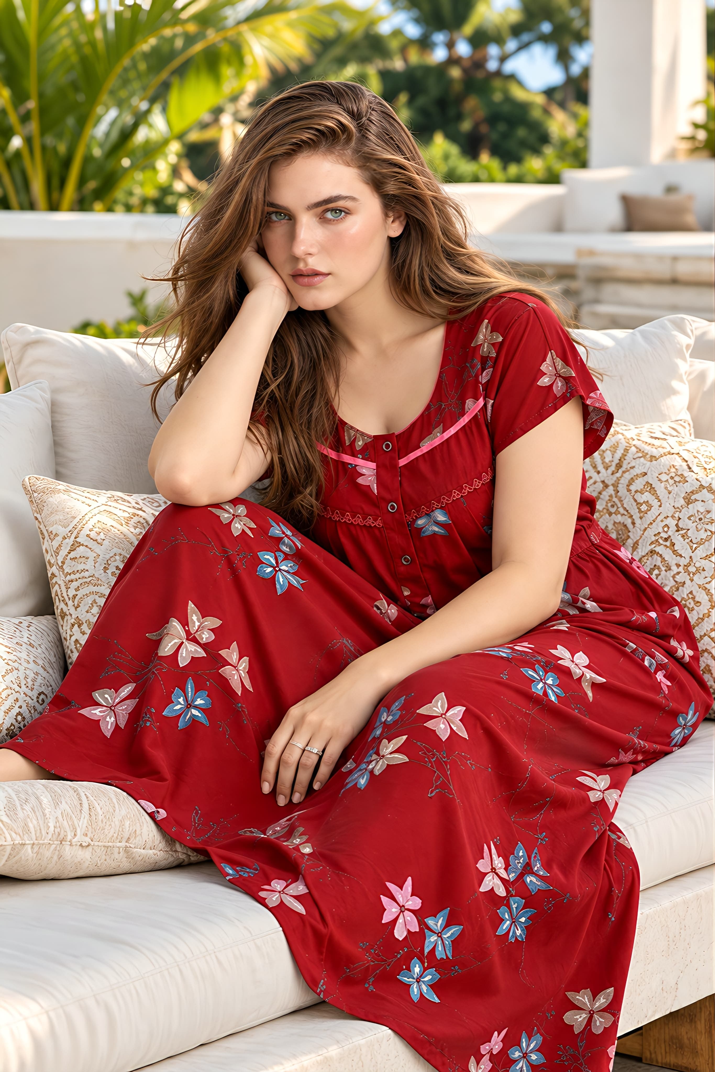 Dark Space Alpine Lace Yoke Nightgown with Front Buttons — Edition II